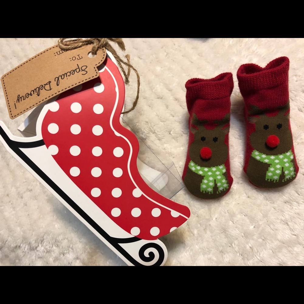New Christmas Reindeer Baby Bootie Socks MudPie